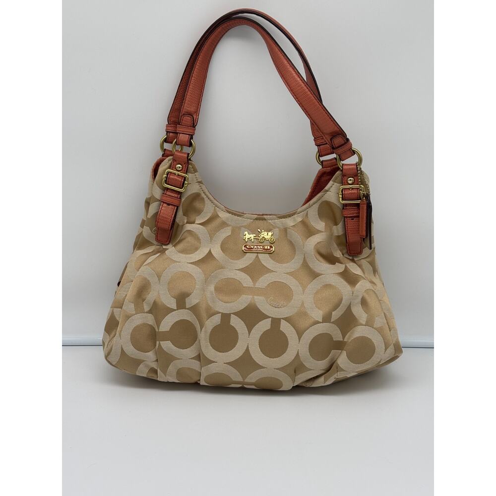 Authentic COACH 17689 Madison Op Art Signature Maggie shoulder bag gold sateen